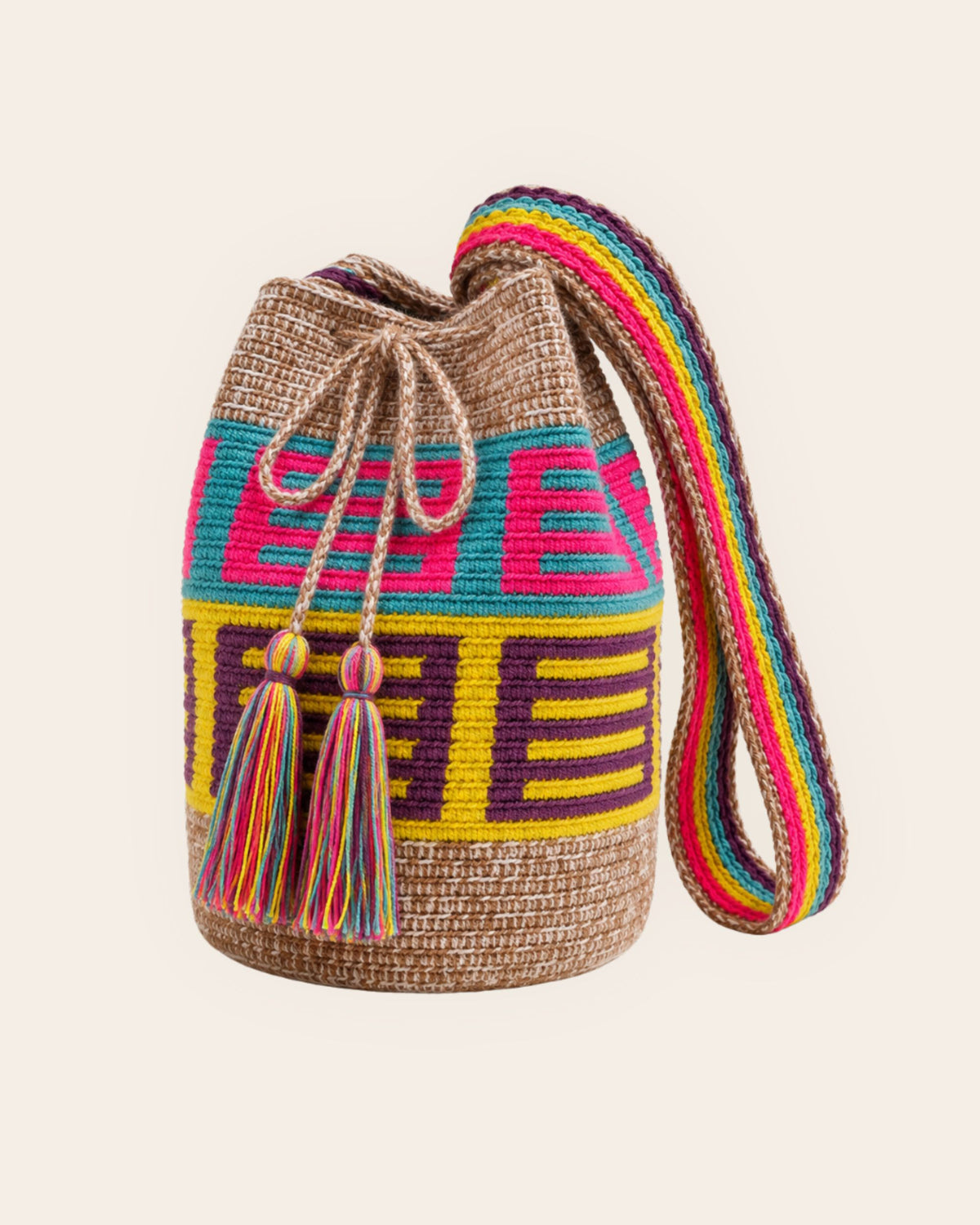Maresa Camel Multi-Colour Wayuu Crochet Mini Mochila front view