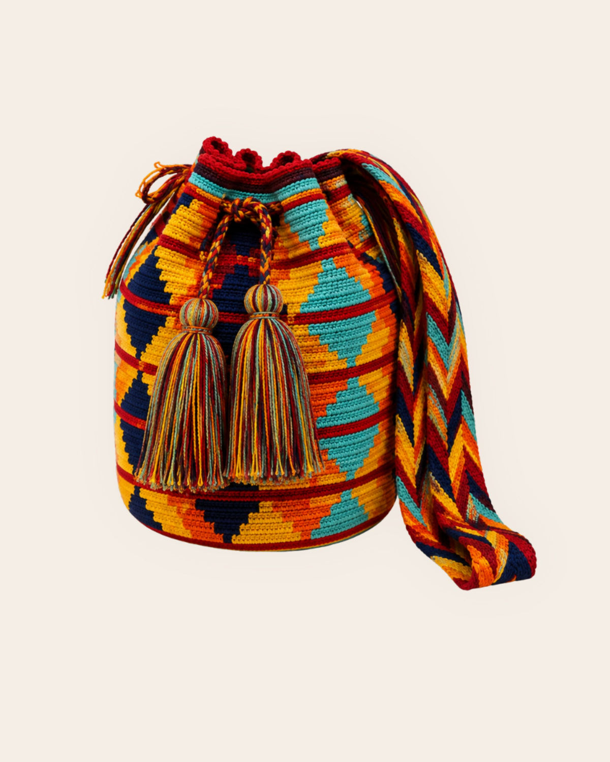 Maresa Sutum Multicolour Diamond Pattern Wayuu Crochet Classic Mochila front view