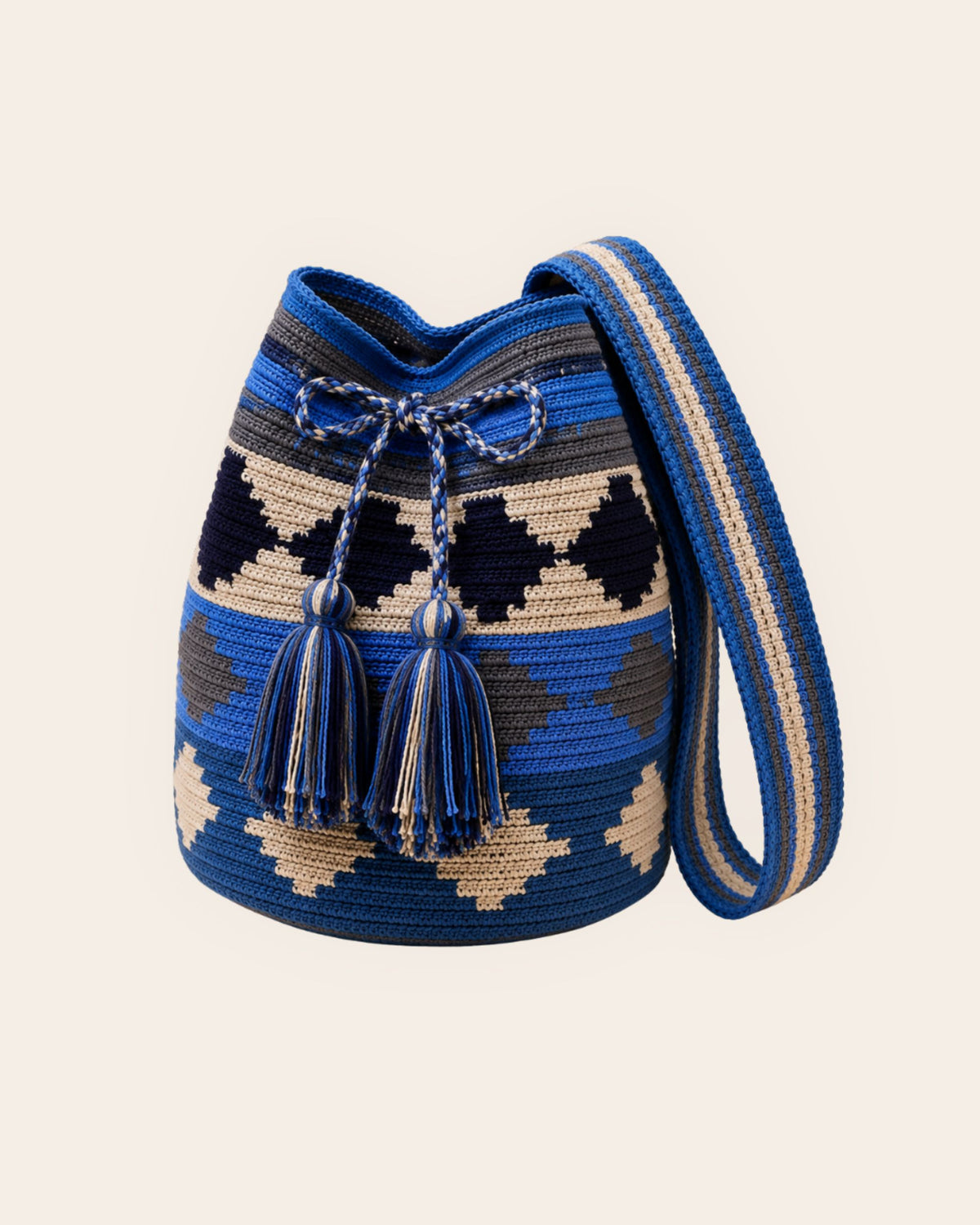 Maresa Cobalt Blue Wayuu Crochet Mini Mochila front view