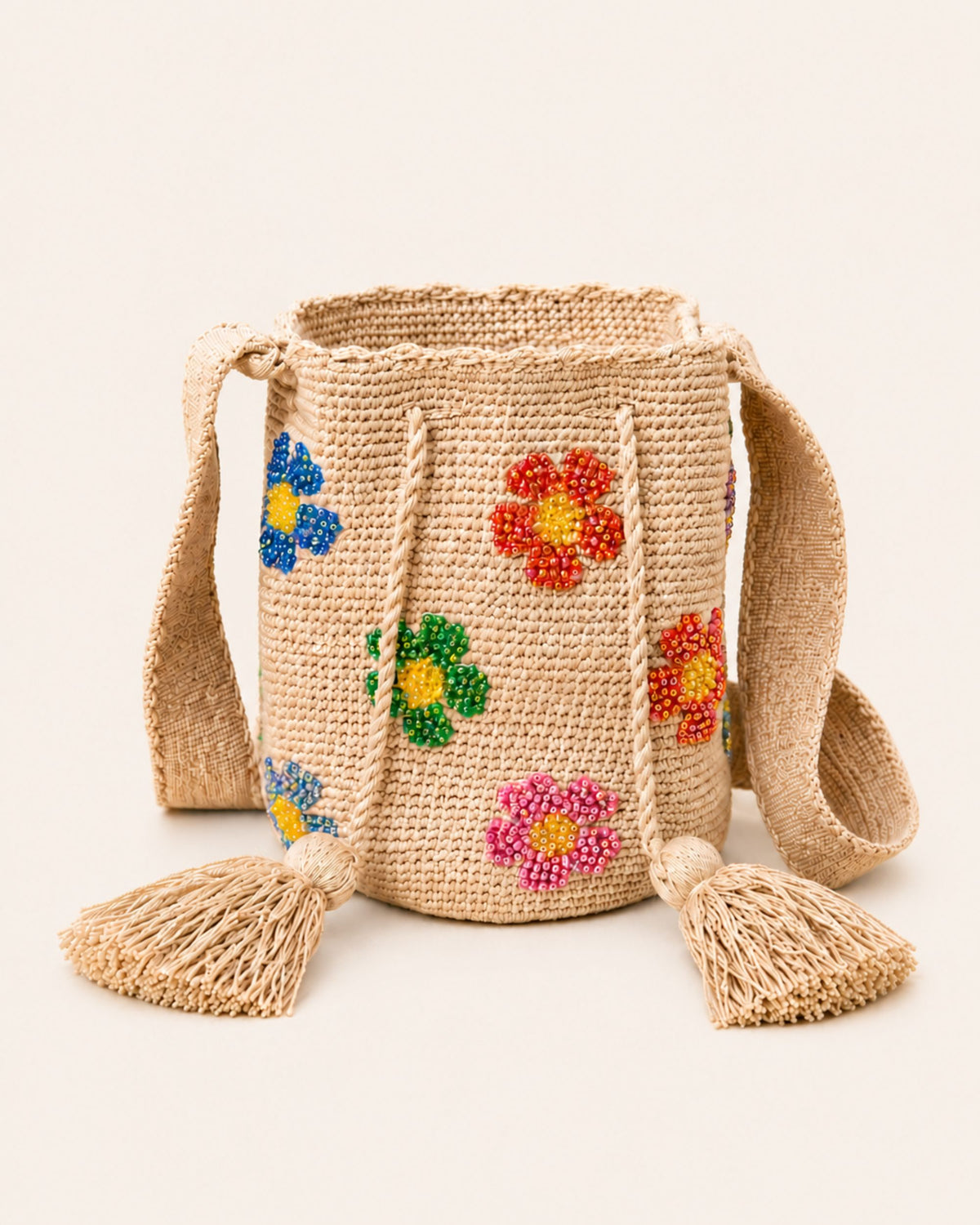 Floral Embellished Wayuu Crochet Bag