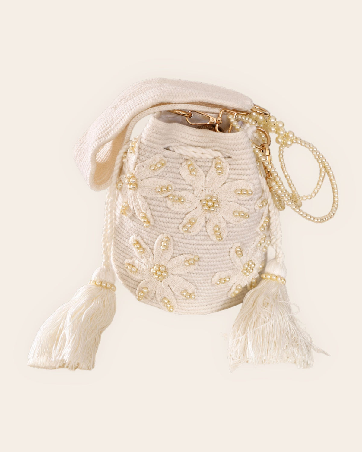 Maresa Ivory Pearl Blossom Embellished Handmade Occasion Bag front view