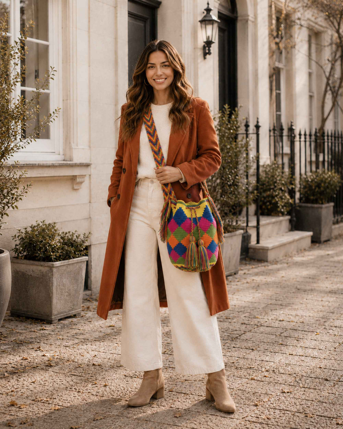 Maresa Multicolour Diamond Pattern Wayuu Crochet Classic Mochila autumn lifestyle