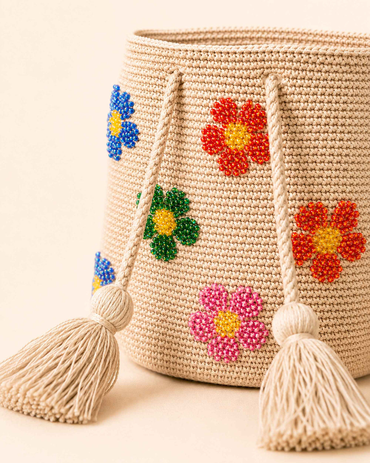 Floral Embellished Wayuu Crochet Bag
