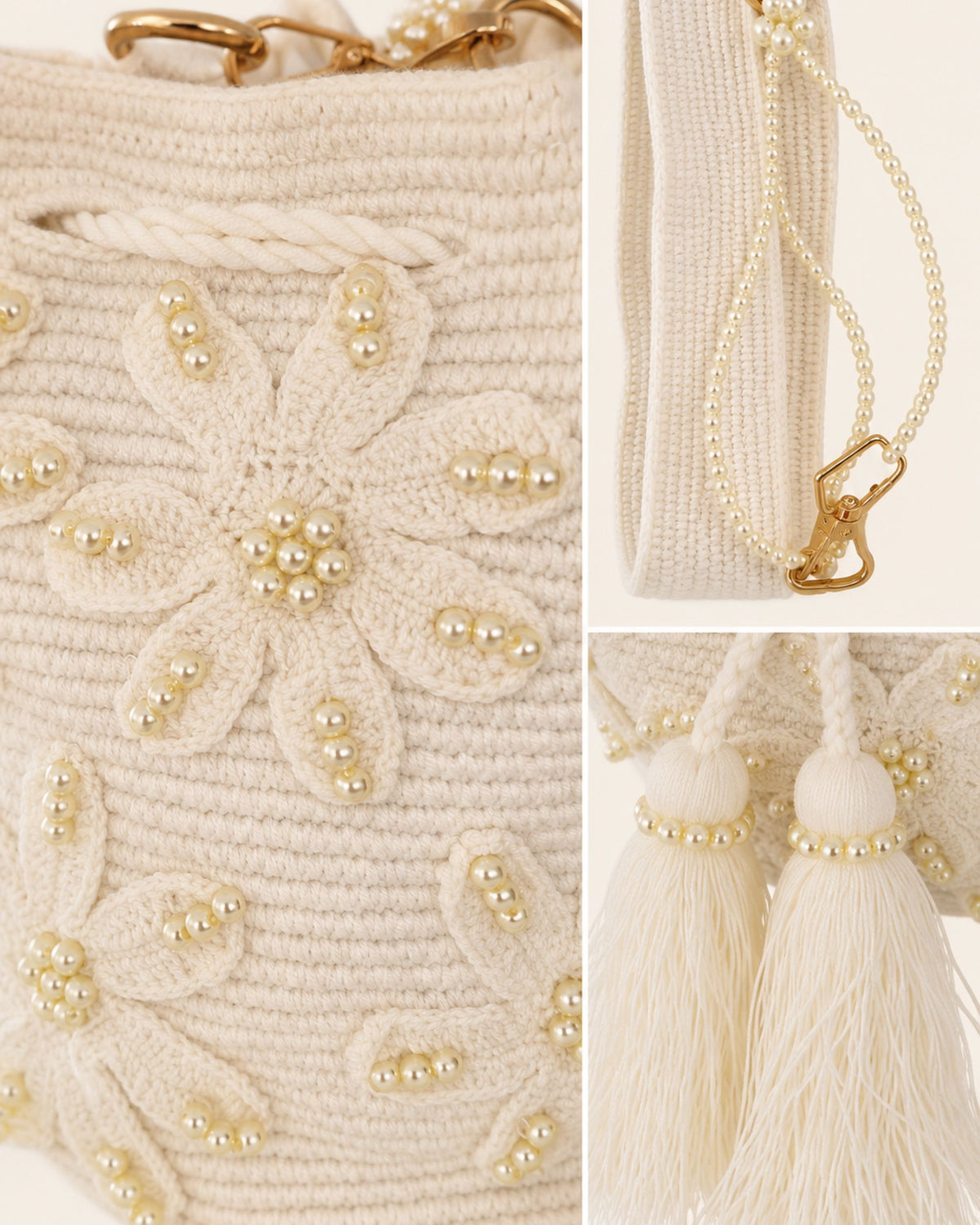 Maresa Ivory Pearl Blossom Embellished Handmade Occasion Bag pearl floral detail