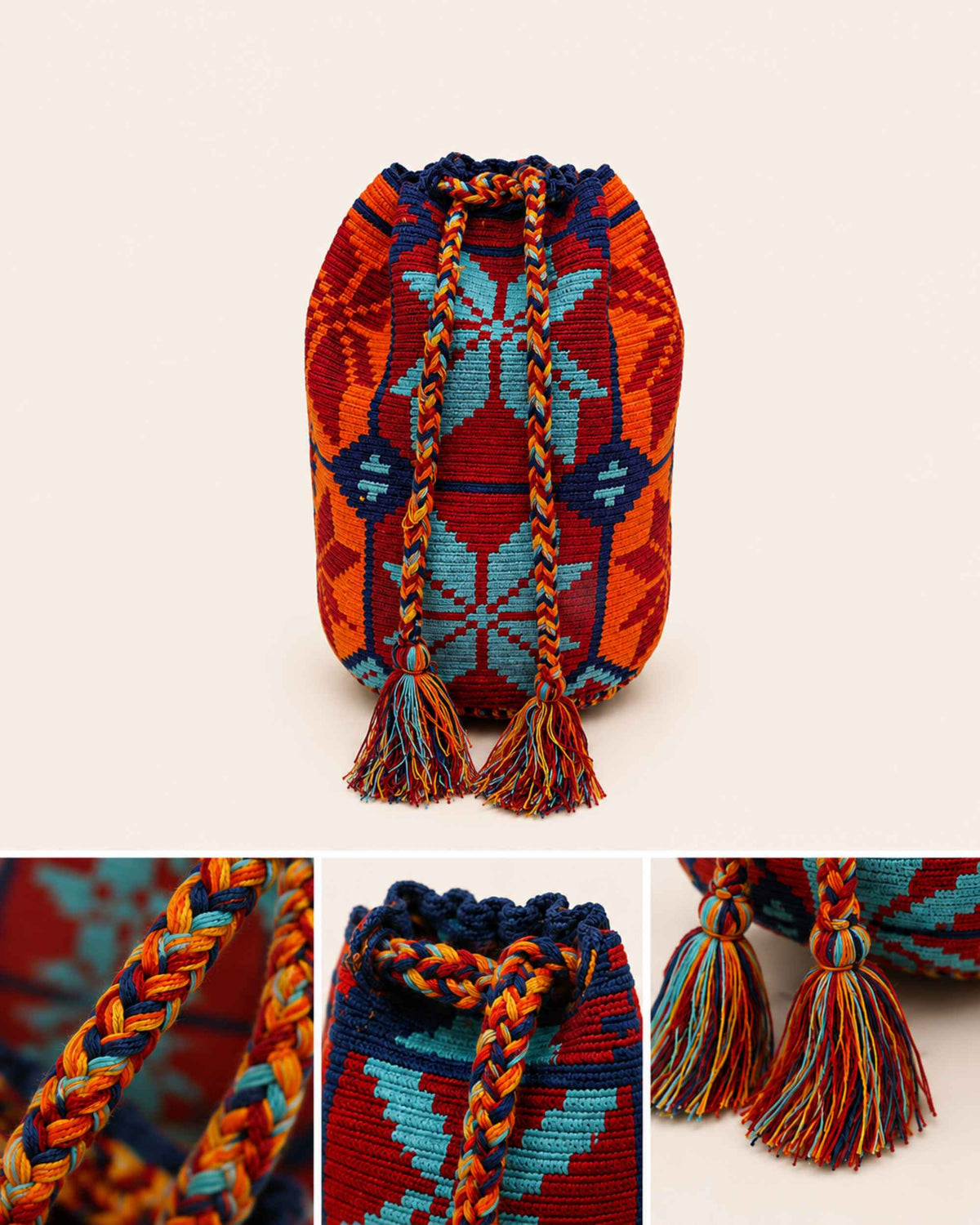 Sunset Horizon Wayuu Crochet Handwoven Drawstring Backpack