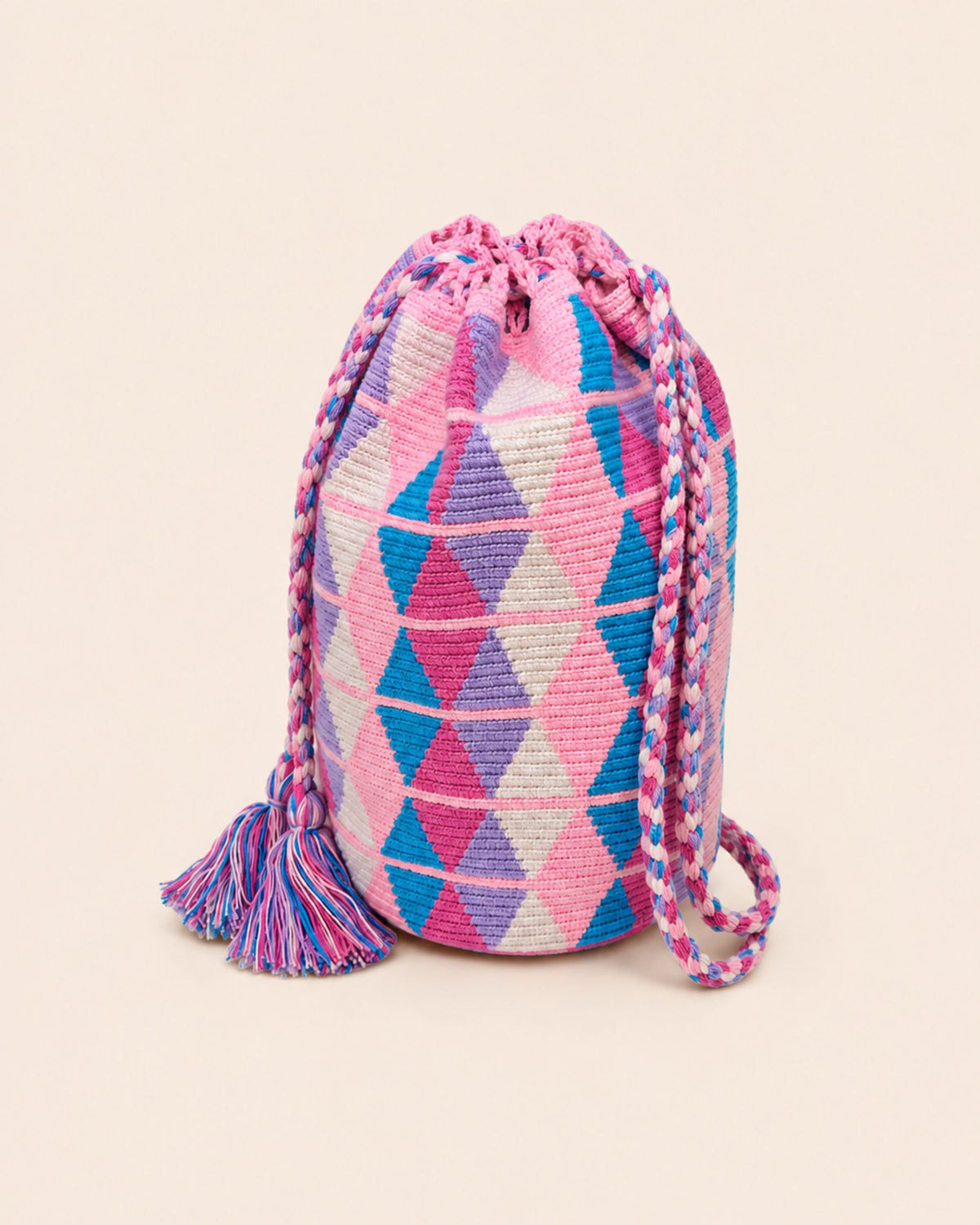 Braided drawstring cords and handmade tassel detail