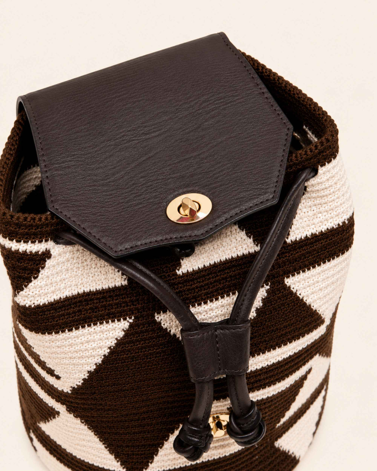 Interior of Maresa Chocolate & Ivory Wayuu Crochet Flap Backpack