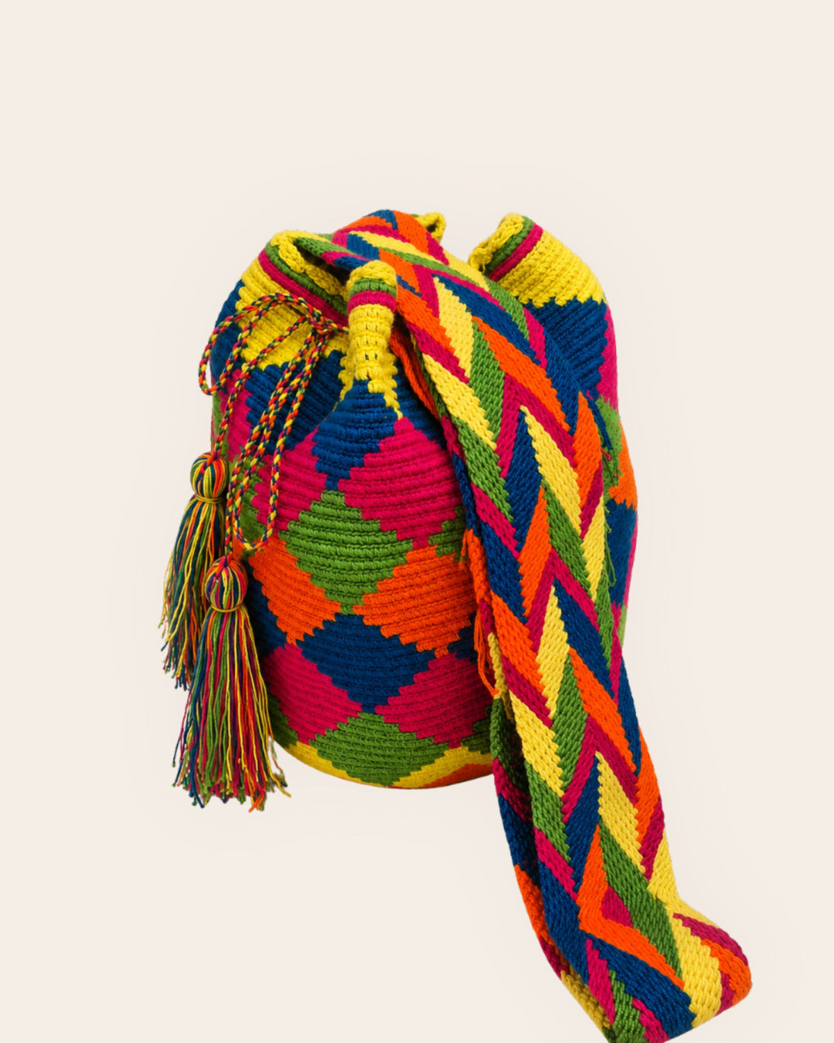 Maresa Multicolour Diamond Pattern Wayuu Crochet Classic Mochila side profile