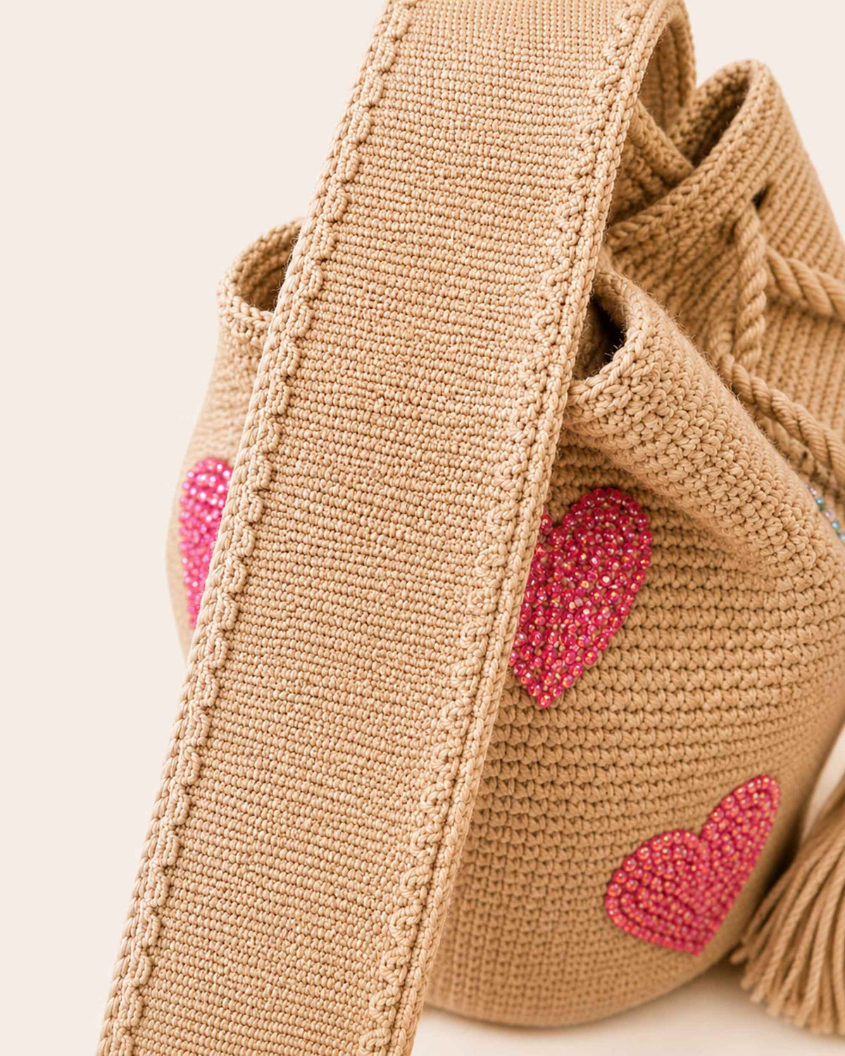 Heart Embellished Wayuu Crochet Bag