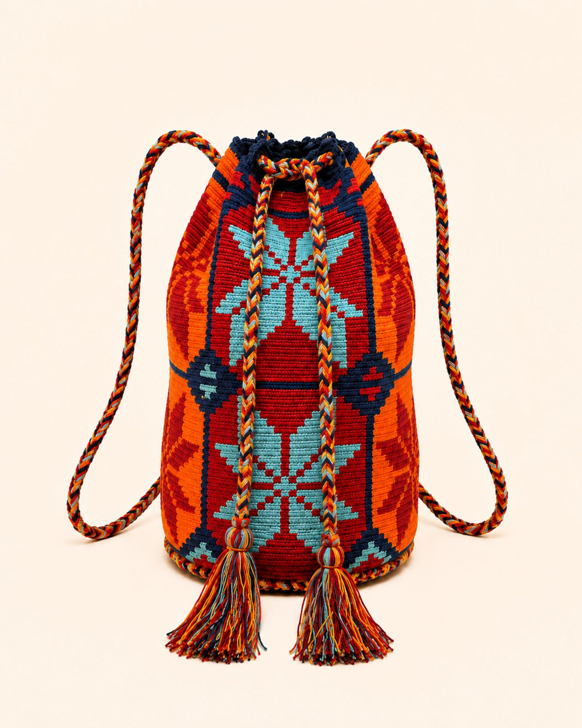 Sunset Horizon Wayuu Crochet Handwoven Drawstring Backpack