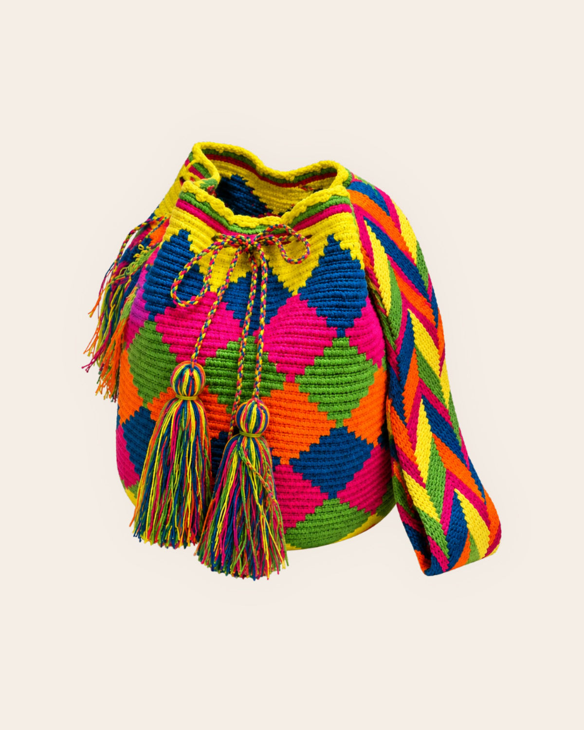 Maresa Multicolour Diamond Pattern Wayuu Crochet Classic Mochila front view