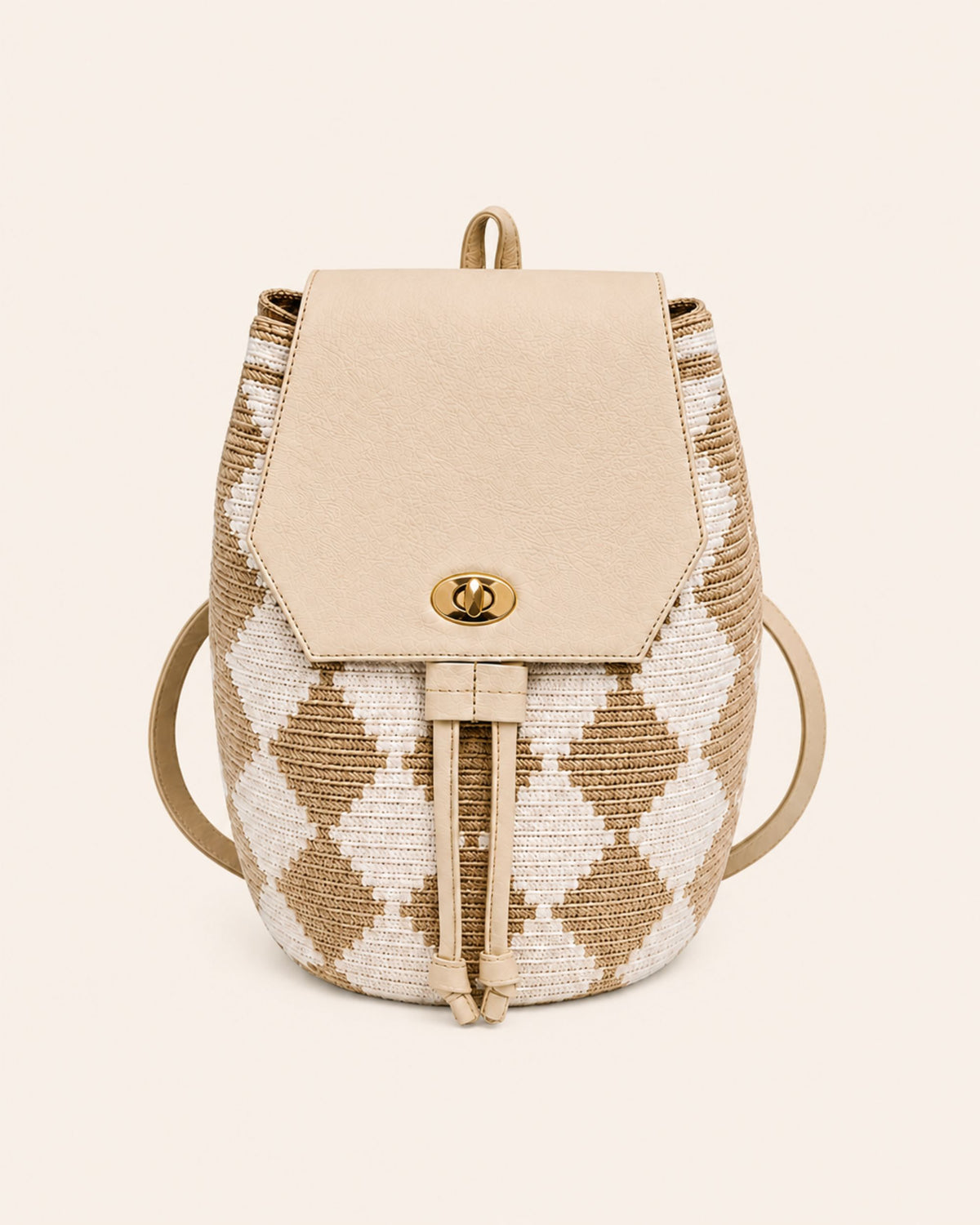 Maresa Sand Diamond Wayuu Crochet Flap Backpack front view 