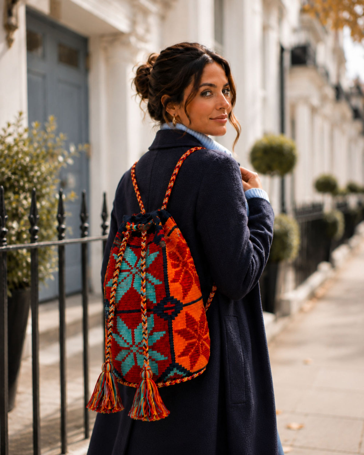 Sunset Horizon Wayuu Crochet Handwoven Drawstring Backpack