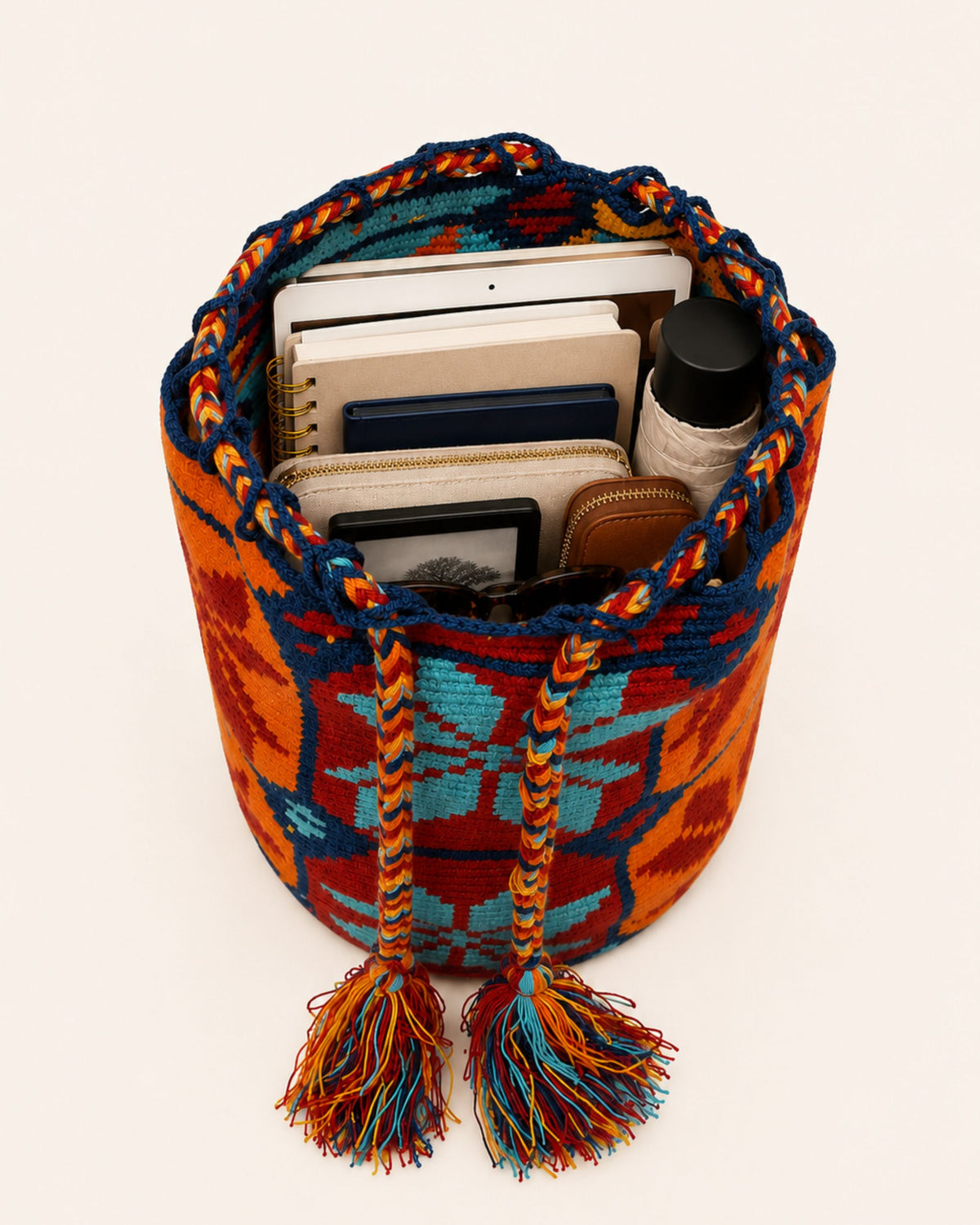 Sunset Horizon Wayuu Crochet Handwoven Drawstring Backpack