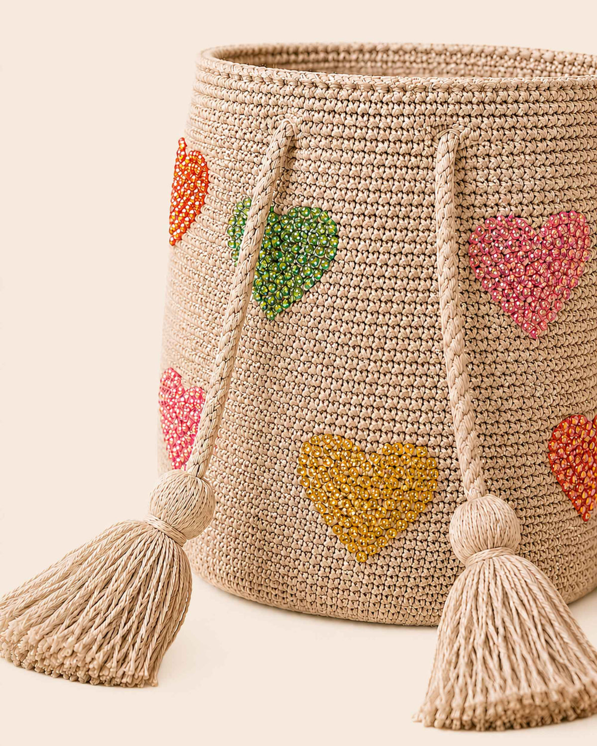 Heart Embellished Wayuu Crochet Bag