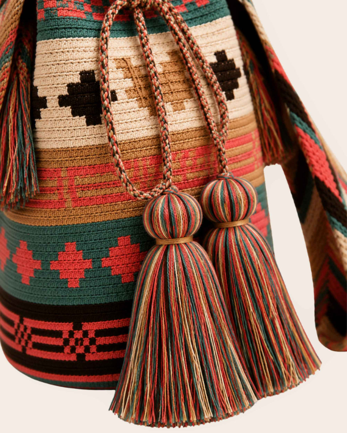 Coral Oasis Geometric Pattern Wayuu Crochet Classic Mochila