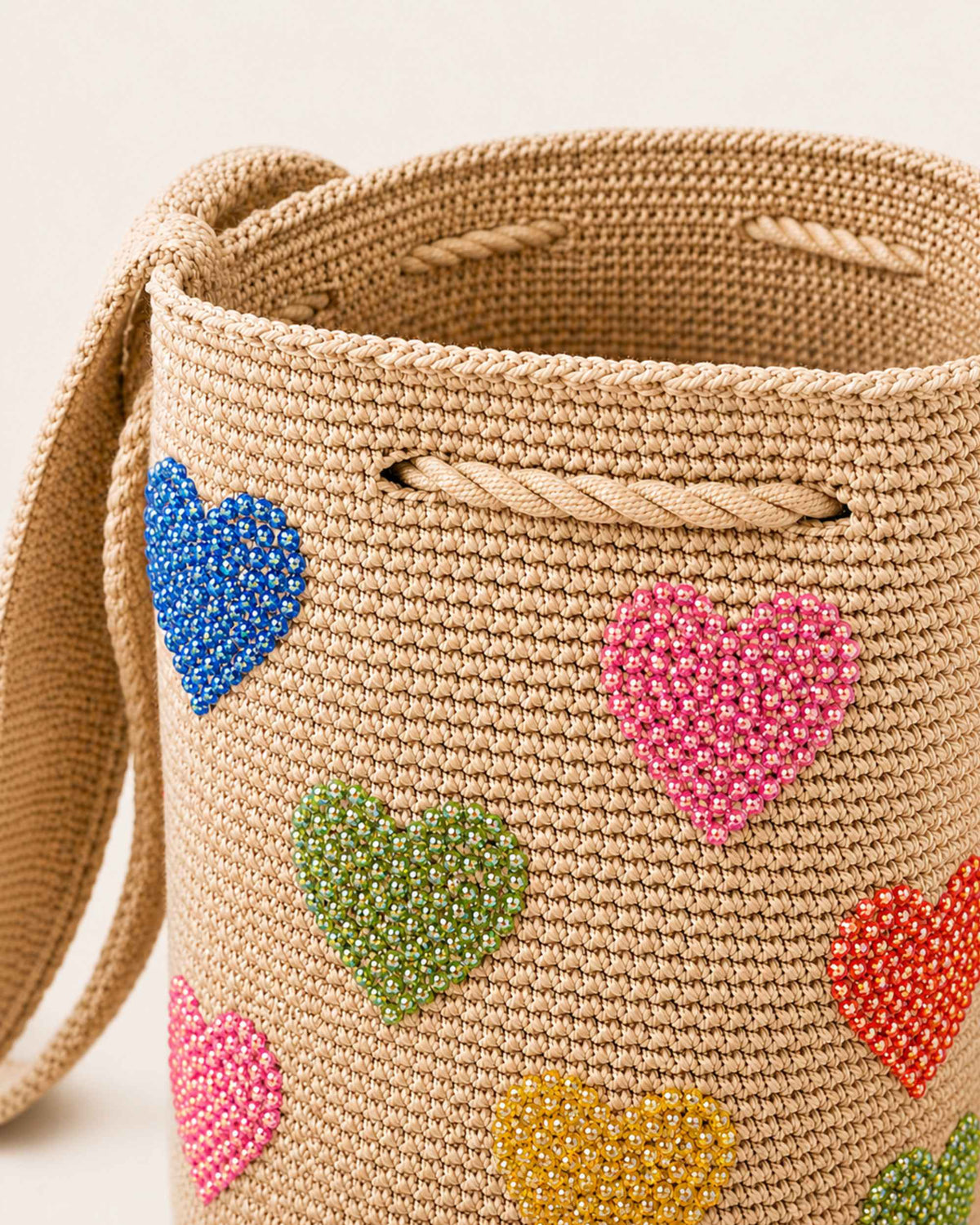 Heart Embellished Wayuu Crochet Bag