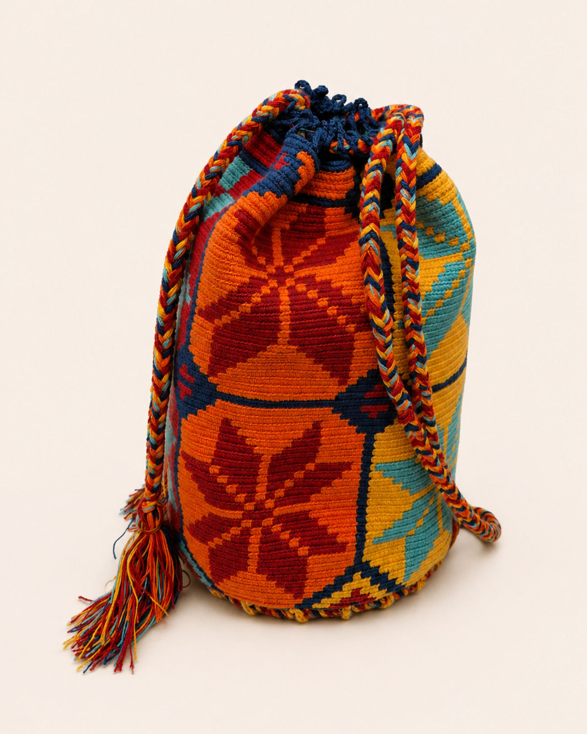 Sunset Horizon Wayuu Crochet Handwoven Drawstring Backpack