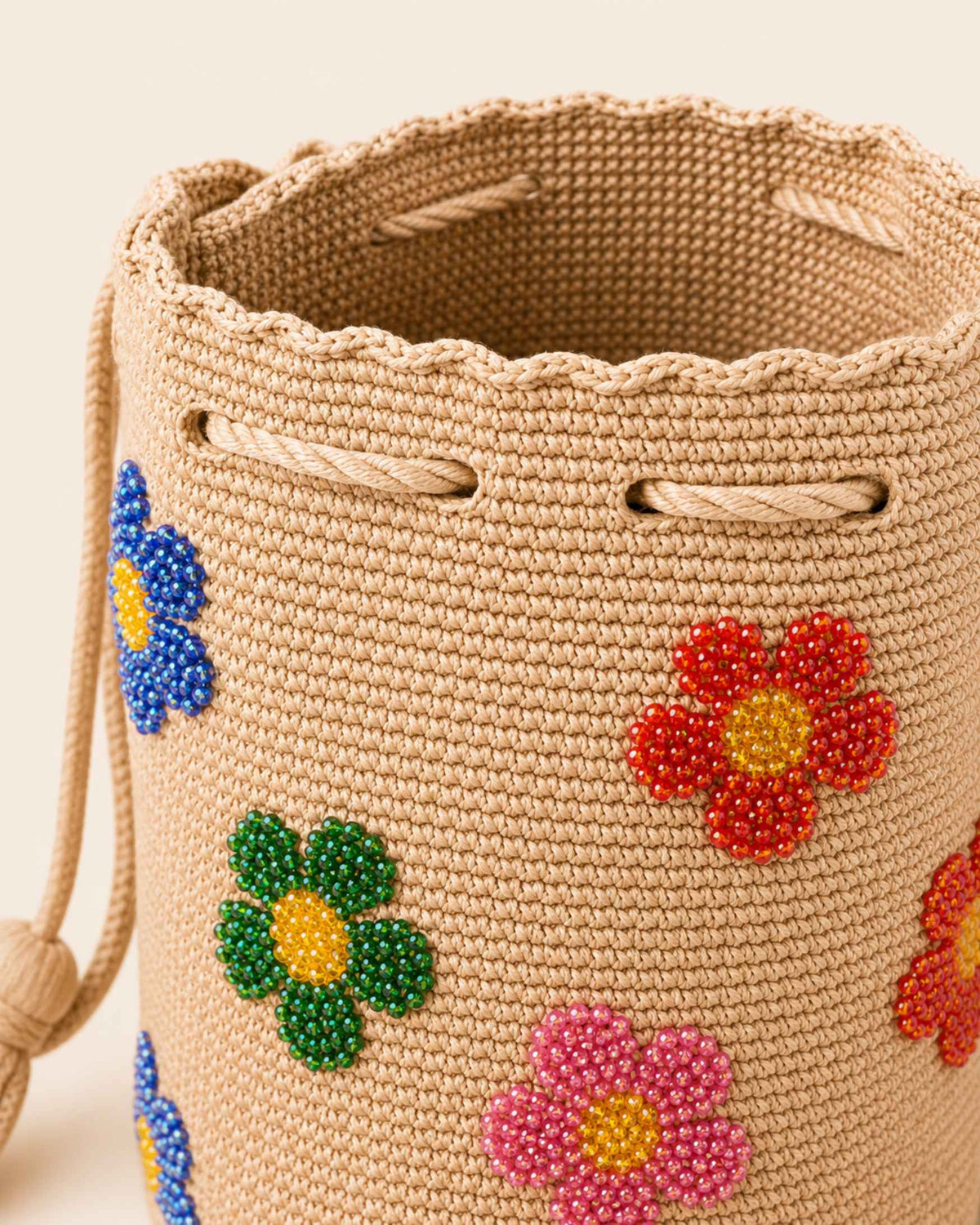 Floral Embellished Wayuu Crochet Bag