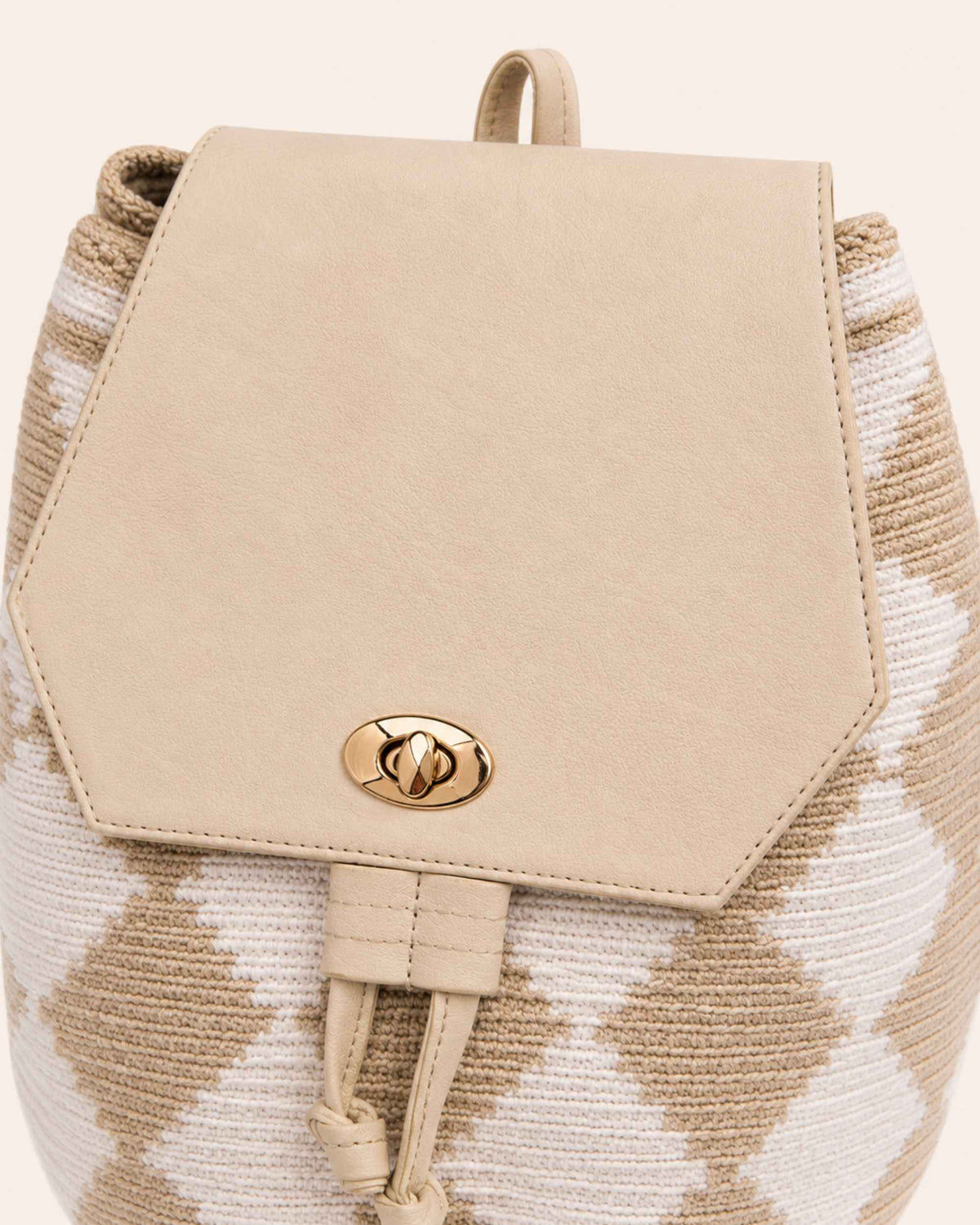 Interior of Maresa Sand Diamond Wayuu Crochet Flap Backpack 