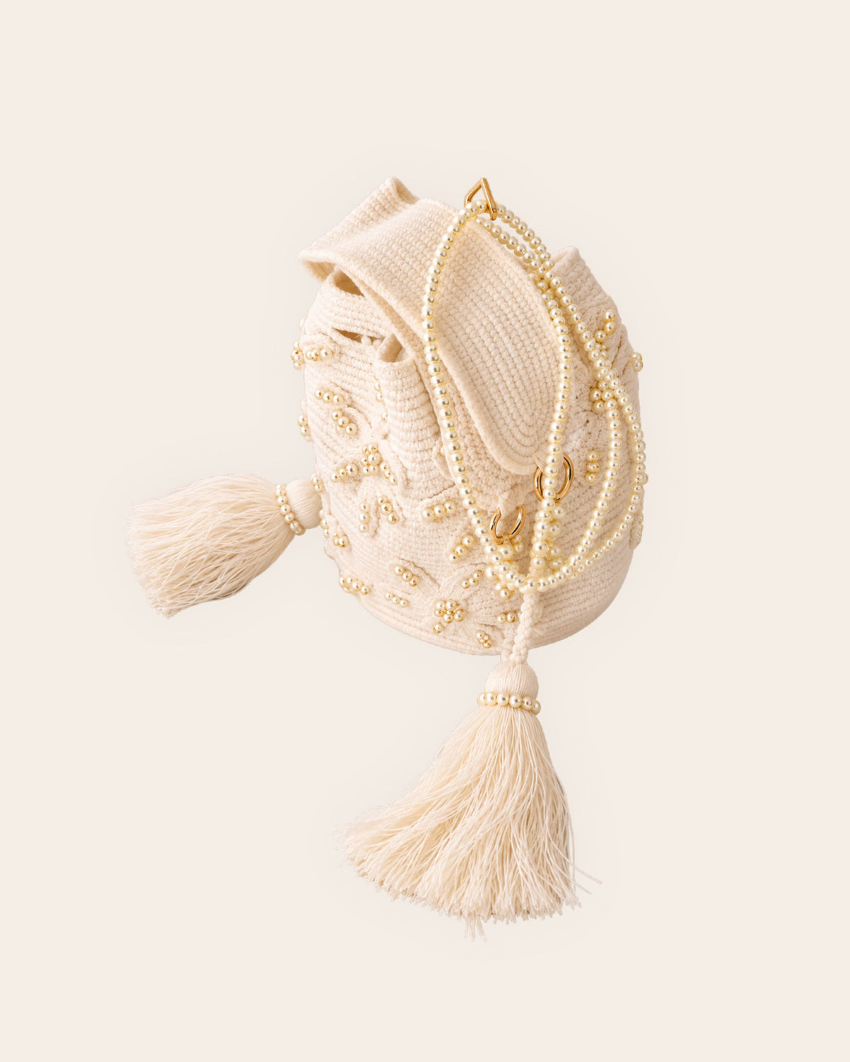 Maresa Ivory Pearl Blossom Embellished Handmade Occasion Bag side profile 