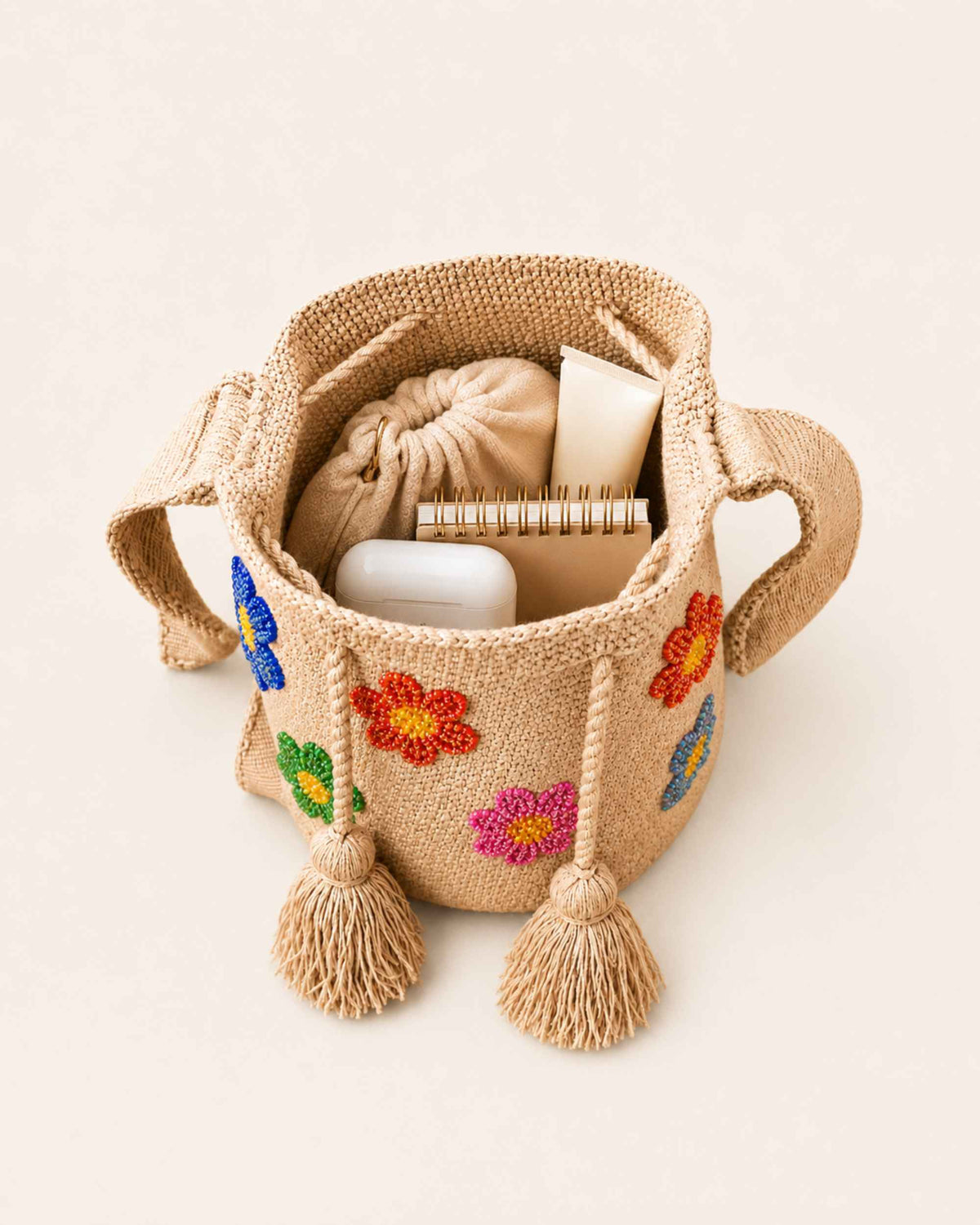 Floral Embellished Wayuu Crochet Bag