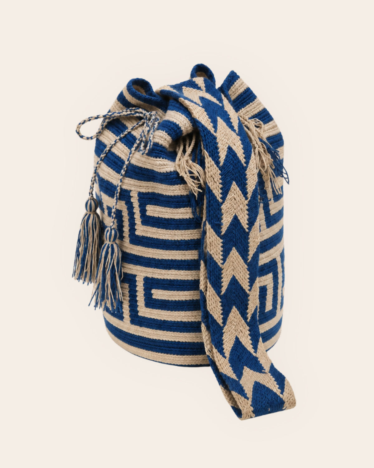 Maresa Blue & Sand Maze Pattern Wayuu Crochet Classic Mochila side profile
