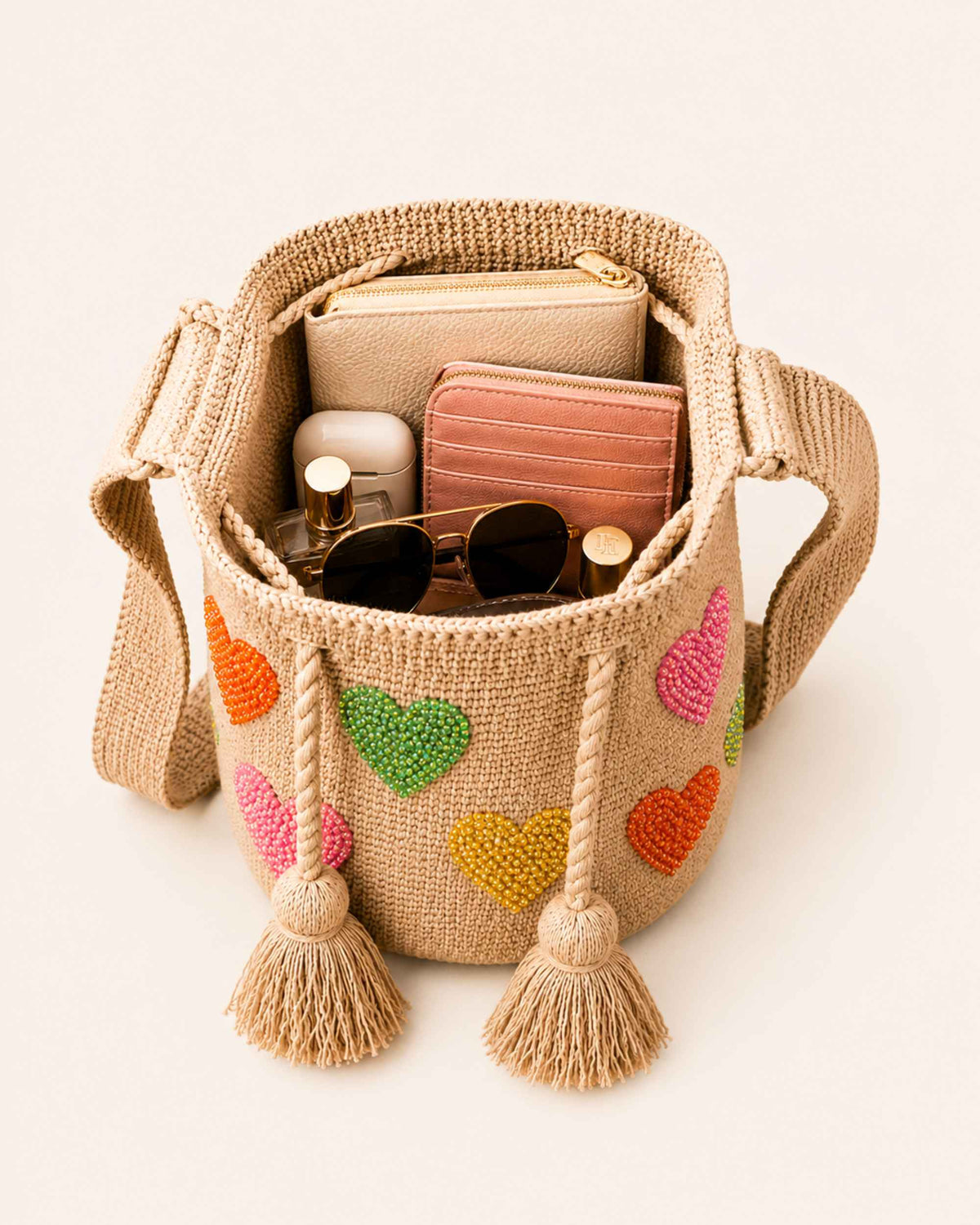 Heart Embellished Wayuu Crochet Bag