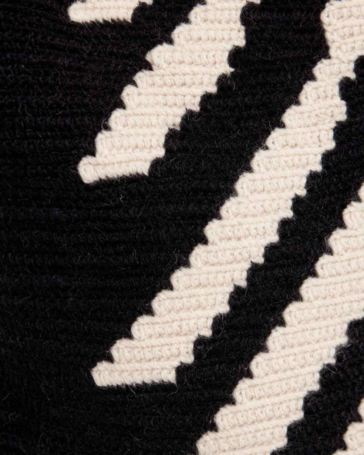 Side profile of Maresa Black & White Wayuu Crochet Flap Backpack 
